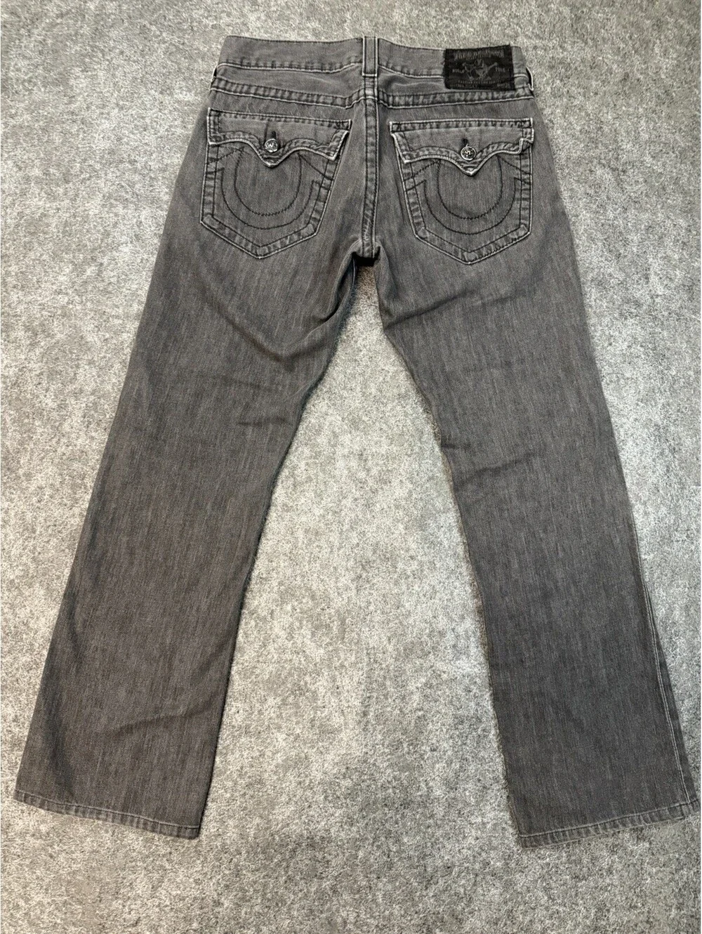 True Religion Billy Straight Leg Jeans Mens 32x28 Gray Black Made In USA Flap